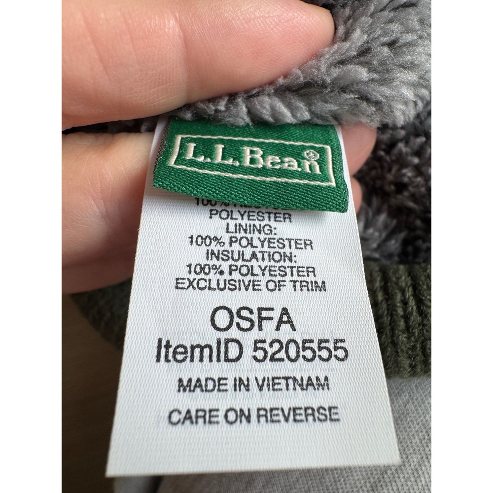 LL Bean Puffer Beanie Faux Fur Pom Pom Fleece Lined Green Winter Hat - Picture 4 of 7